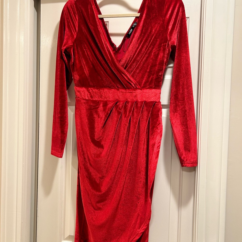Crushed red velvet dress